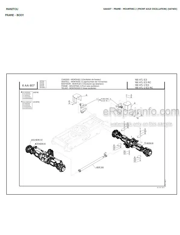 Photo 6 - Manitou MSI20 To MH25-4D Buggie Parts Catalog Forklift Mast