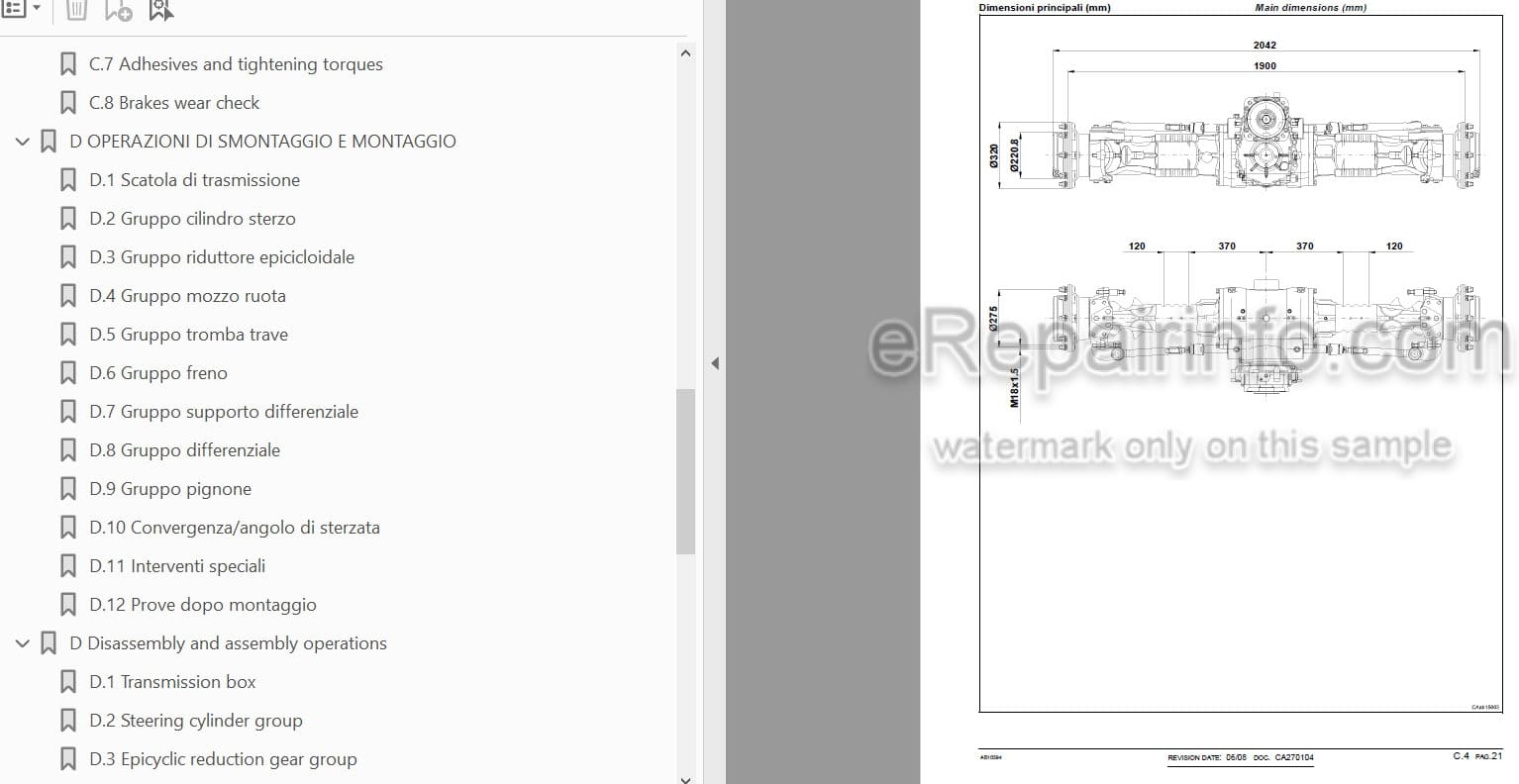 Photo 3 - Manitou Carraro Type 26.20M TB172 Repair Manual Axle
