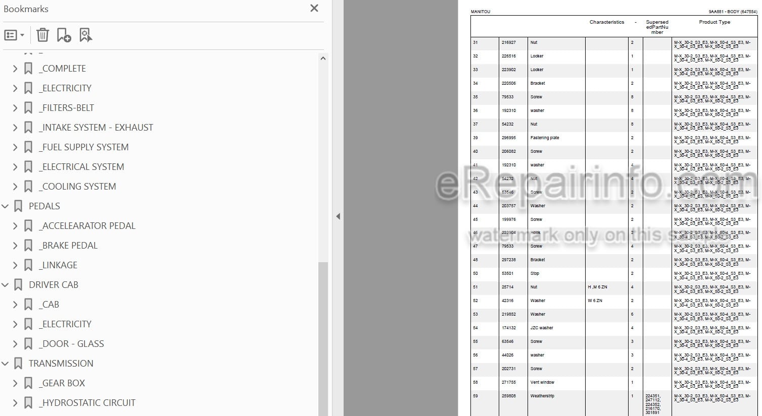 Photo 3 - Manitou M-X30-2 M-X30-4 M-X50-2 M-X50-4 M-X70-2 S3E3 Parts Catalog Forklift