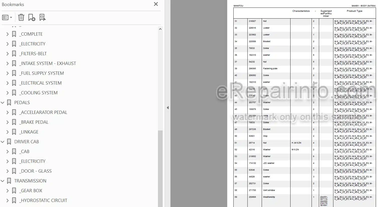 Photo 3 - Manitou M-X30-2 M-X30-4 M-X50-2 M-X50-4 M-X70-2 S3E3 Parts Catalog Forklift
