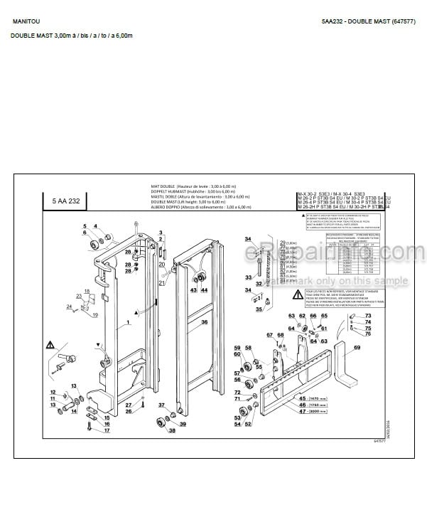 Photo 6 - Manitou M-X30-2 M-X30-4 M-X50-2 M-X50-4 M-X70-2 S3E3 Parts Catalog Forklift