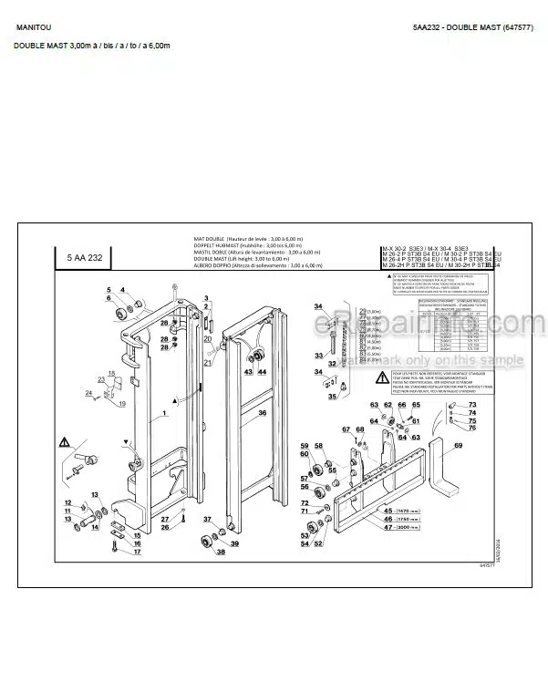 Photo 4 - Manitou M-X30-4 M30-2H M-X30-2 M30-2 M26-4P M26-2H M26-2P M30-4P ST3B S4 EU Parts Catalog Forklift Mast