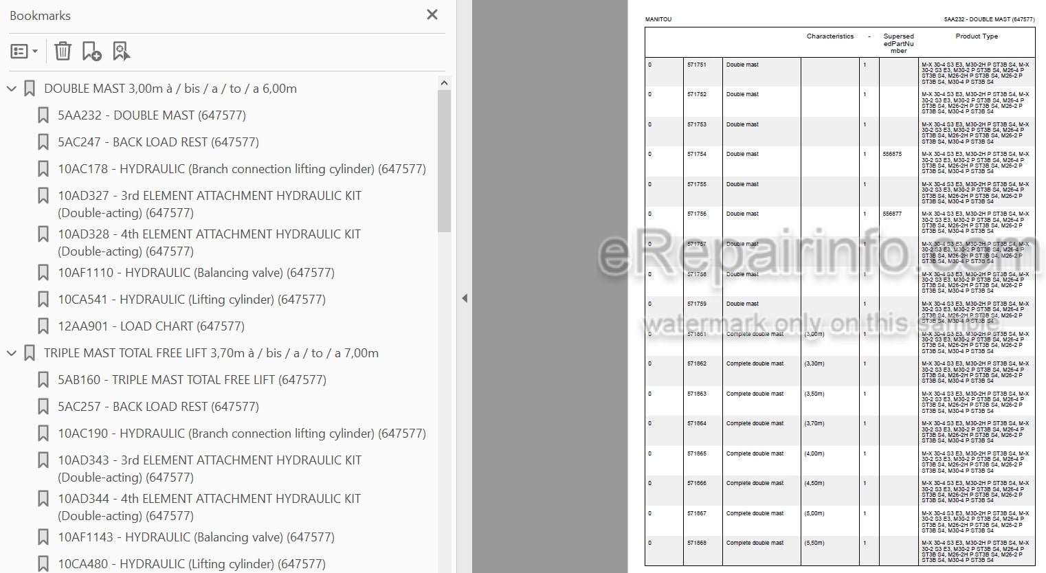 Photo 3 - Manitou M-X30-4 M30-2H M-X30-2 M30-2 M26-4P M26-2H M26-2P M30-4P ST3B S4 EU Parts Catalog Forklift Mast