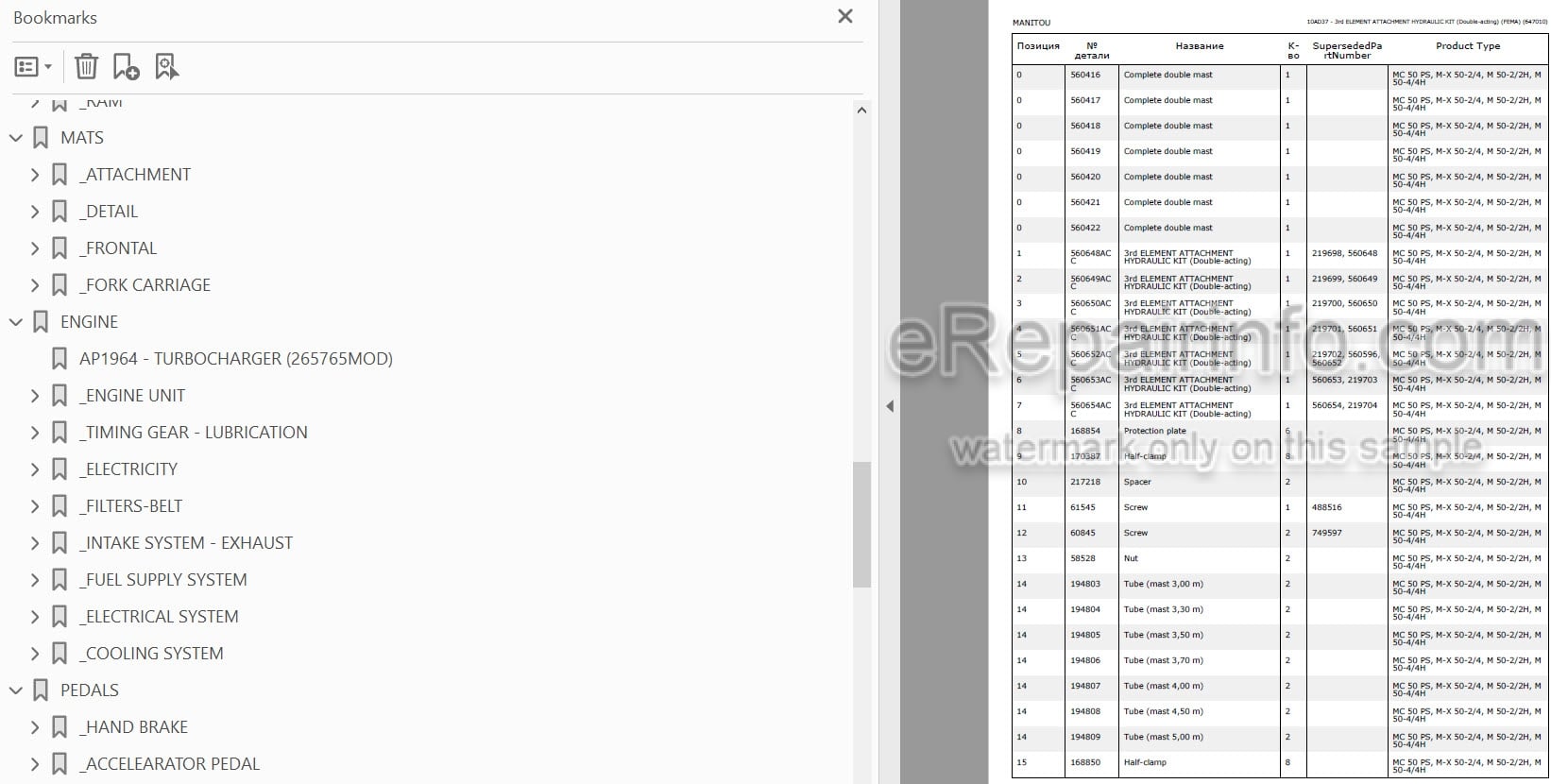 Photo 3 - Manitou M-X30-4 M-X50-4 M-X70-2 S3E3 Parts Catalog Forklift