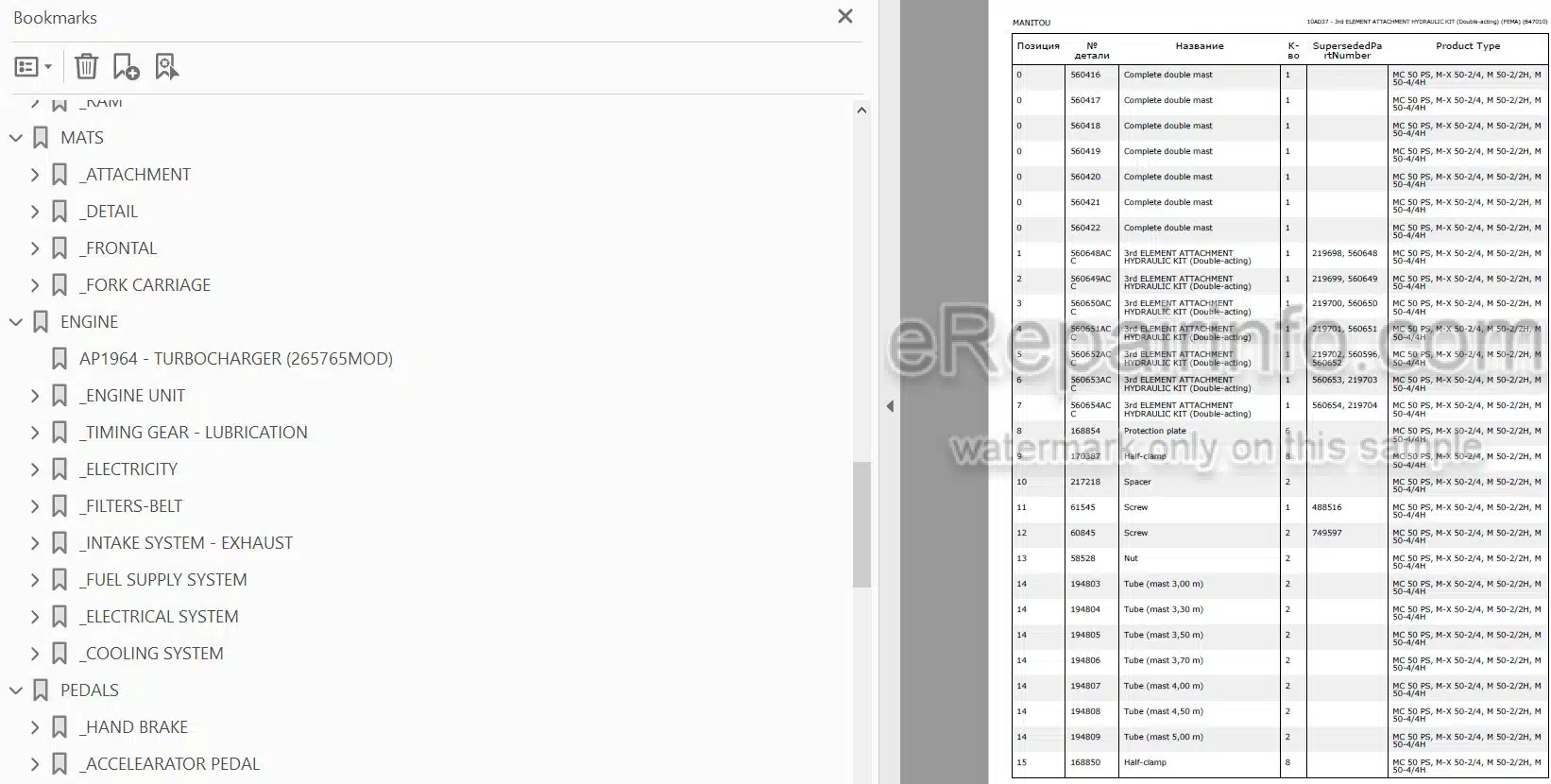 Photo 3 - Manitou M-X30-4 M-X50-4 M-X70-2 S3E3 Parts Catalog Forklift