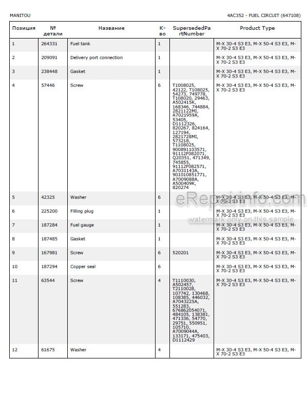 Photo 4 - Manitou M-X30-4 M-X50-4 M-X70-2 S3E3 Parts Catalog Forklift