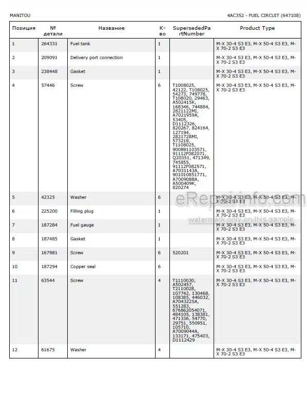 Photo 4 - Manitou M-X30-4 M-X50-4 M-X70-2 S3E3 Parts Catalog Forklift