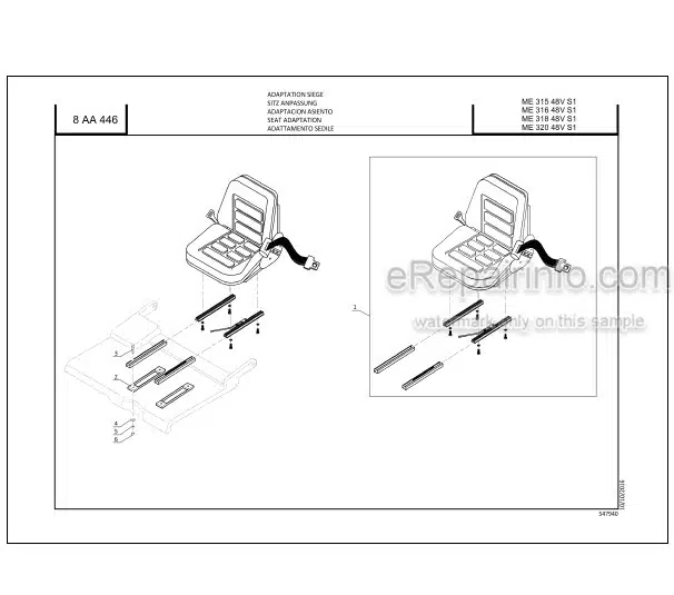 Photo 4 - Manitou ME315 ME316 ME318 ME320 48V S1 Parts Catalog Forklift