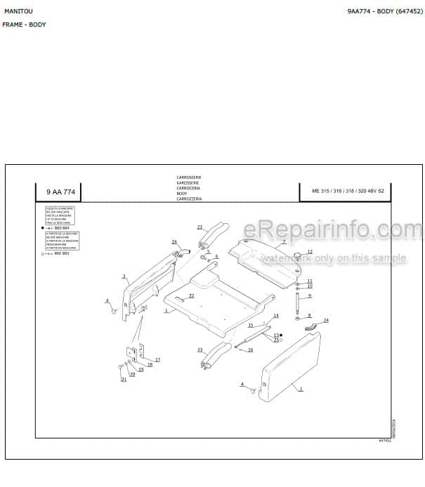 Photo 1 - Manitou ME315 ME316 ME318 ME320 48V S2 Parts Catalog Forklift