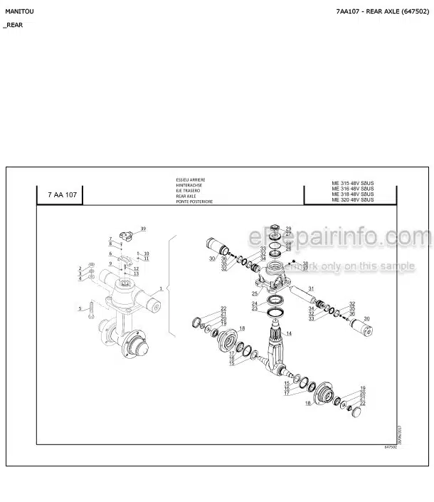 Photo 1 - Manitou ME315 ME316 ME318 ME320 48V S3 US Parts Catalog Forklift