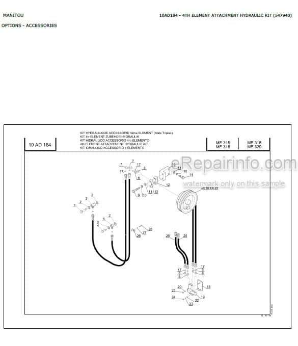 Photo 3 - Manitou ME315 ME316 ME318 ME320 Parts Catalog Forklift
