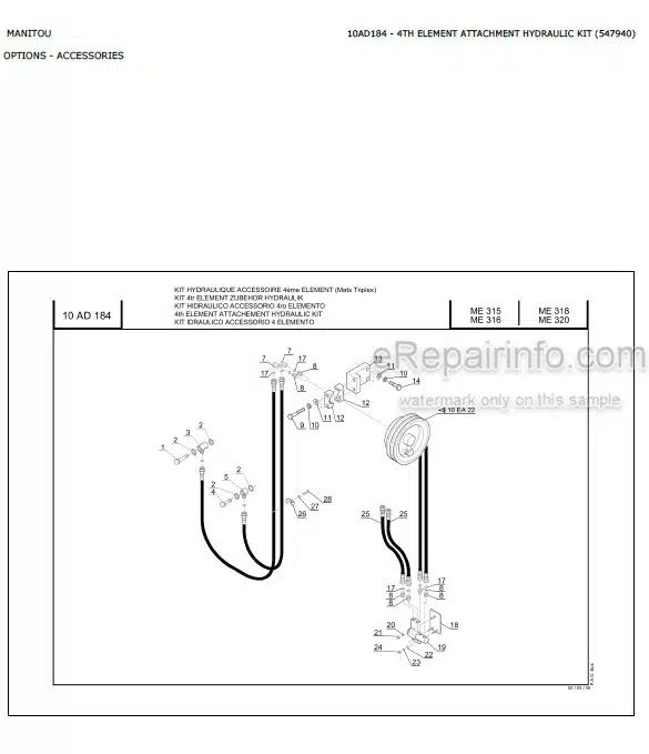 Photo 3 - Manitou ME315 ME316 ME318 ME320 Parts Catalog Forklift