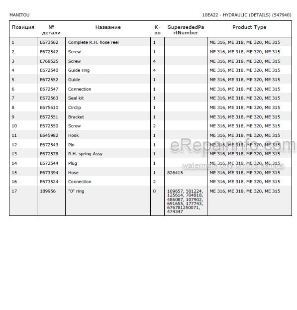 Photo 5 - Manitou ME315 ME316 ME318 ME320 Parts Catalog Forklift