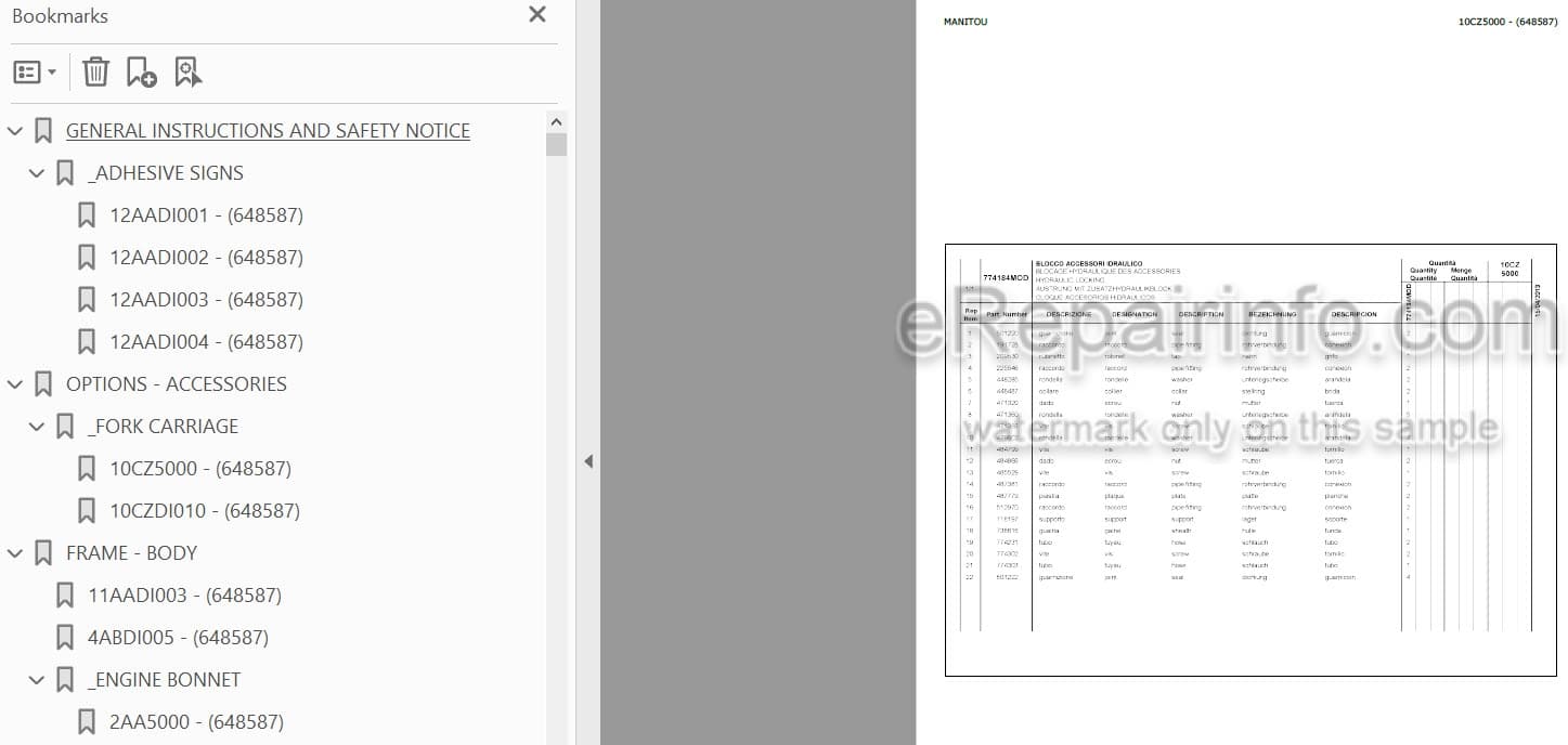 Photo 3 - Manitou MHT-X860L MHT860L E3 S2 Parts Catalog Telescopic Handler