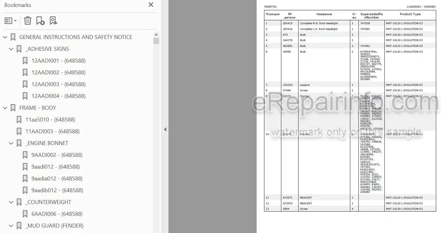 Photo 3 - Manitou MHT10120L E3 Parts Catalog Telescopic Handler
