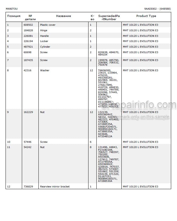 Photo 6 - Manitou MHT10120L E3 Parts Catalog Telescopic Handler