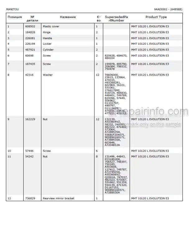 Photo 6 - Manitou MHT10120L E3 Parts Catalog Telescopic Handler
