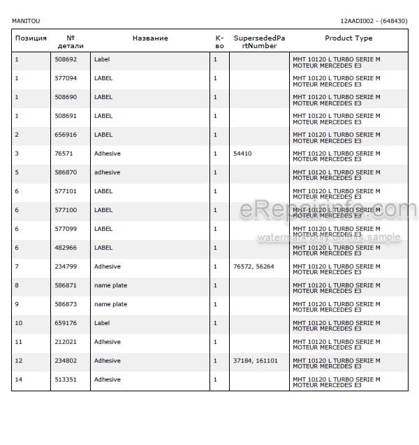 Photo 5 - Manitou MHT10120L E3 Parts Catalog Telescopic Handler
