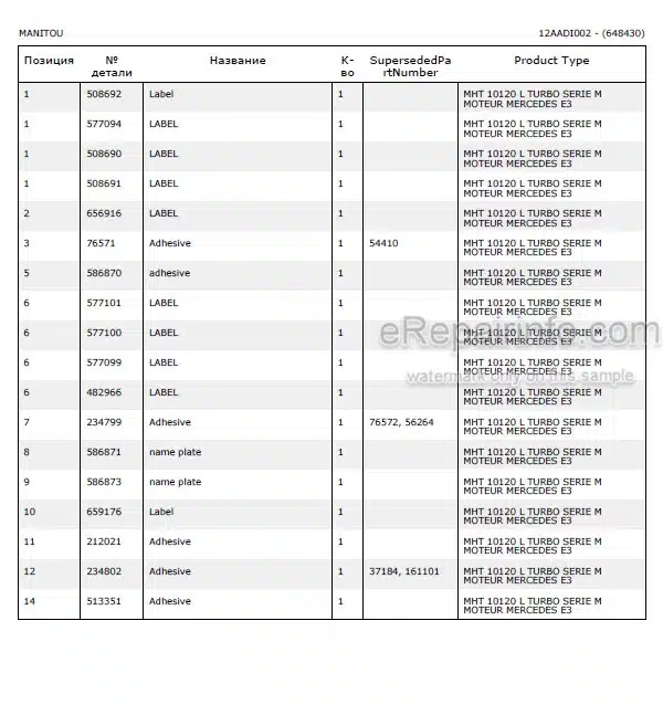 Photo 5 - Manitou MHT10120L E3 Parts Catalog Telescopic Handler