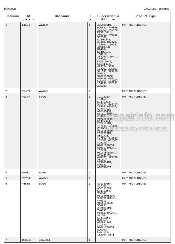 Photo 3 - Manitou MHT780 E3 Parts Catalog Telescopic Handler