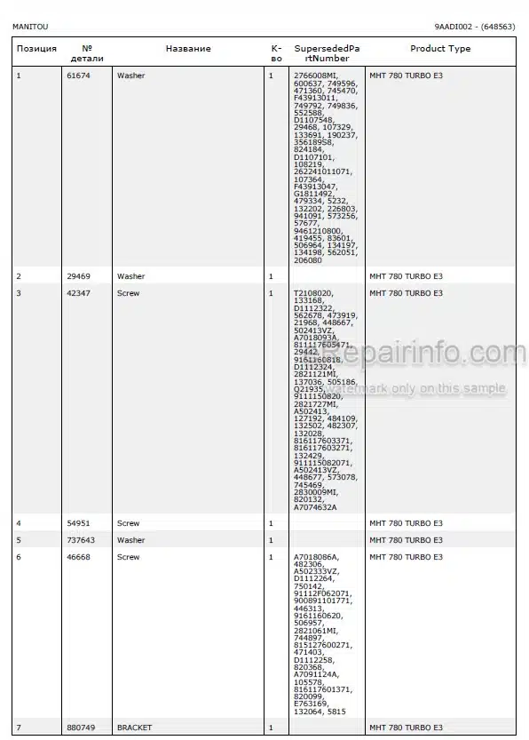 Photo 3 - Manitou MHT780 E3 Parts Catalog Telescopic Handler