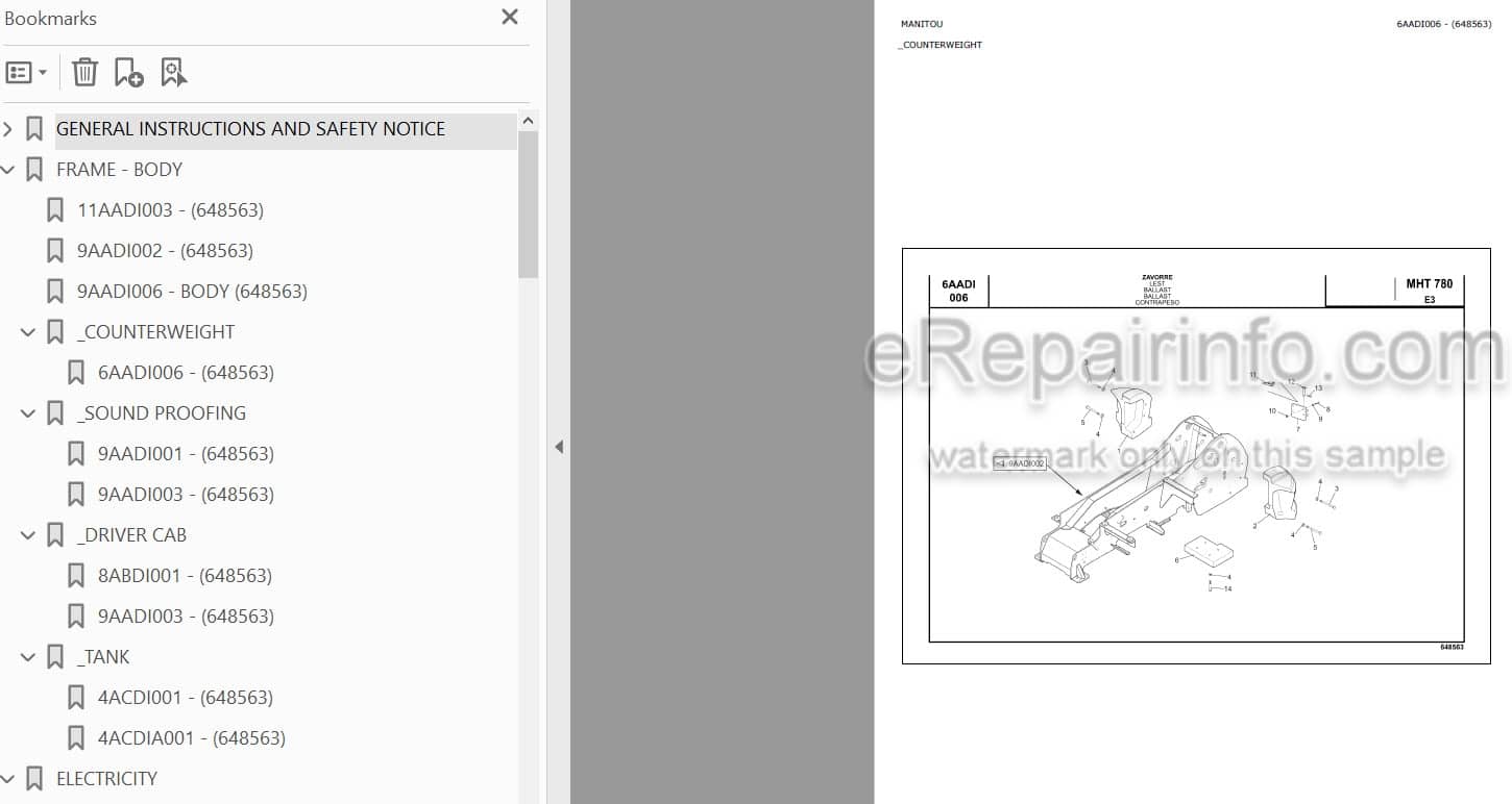 Photo 5 - Manitou MHT780 E3 Parts Catalog Telescopic Handler