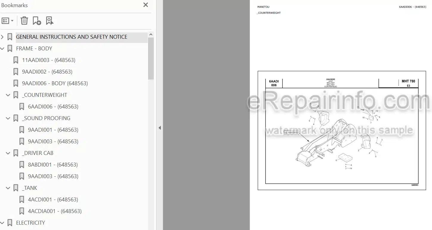 Photo 5 - Manitou MHT780 E3 Parts Catalog Telescopic Handler
