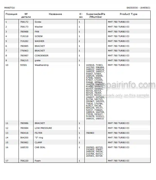 Photo 4 - Manitou MHT780 E3 Parts Catalog Telescopic Handler