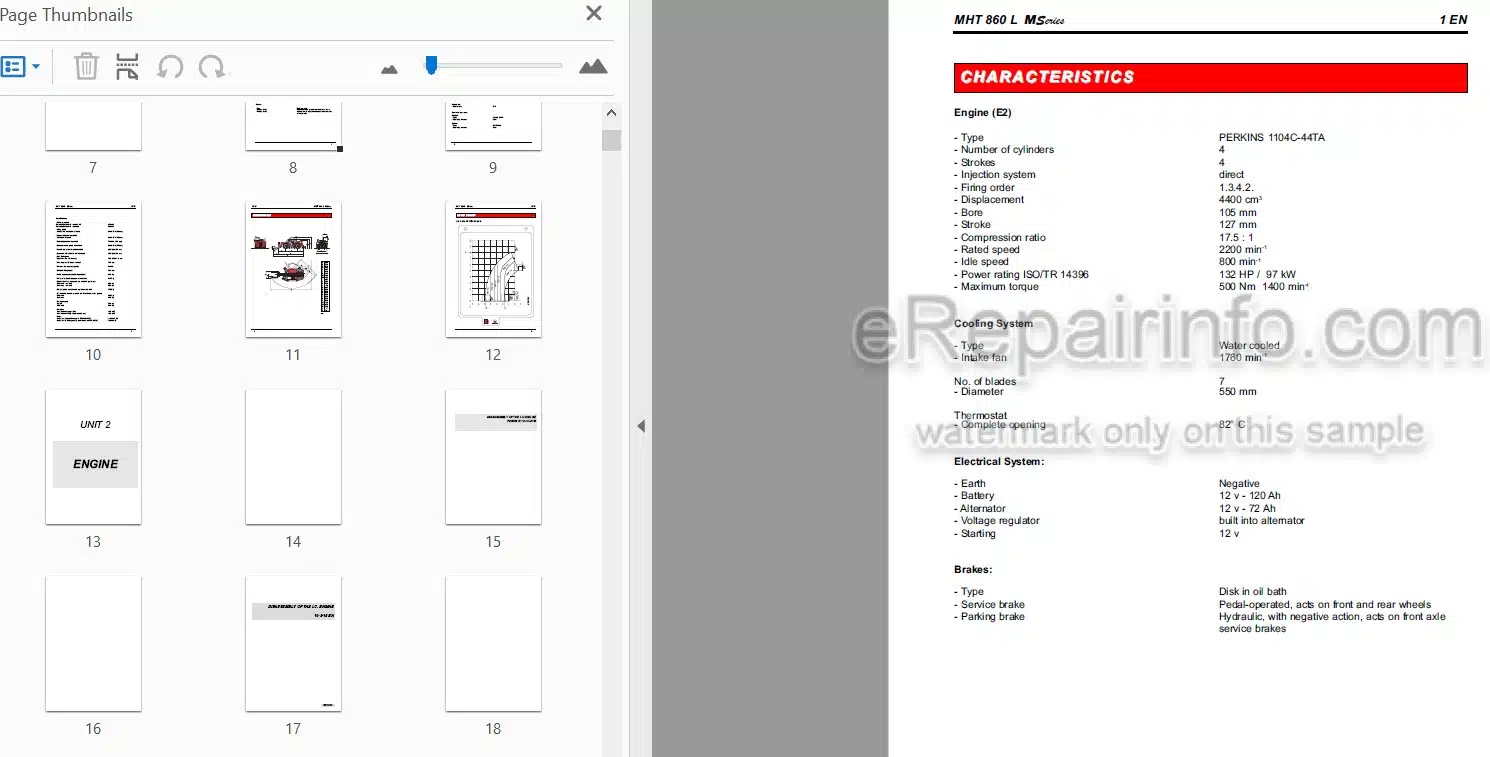 Photo 4 - Manitou MHT860L Serie M-E2 Repair Manual Telescopic Handler