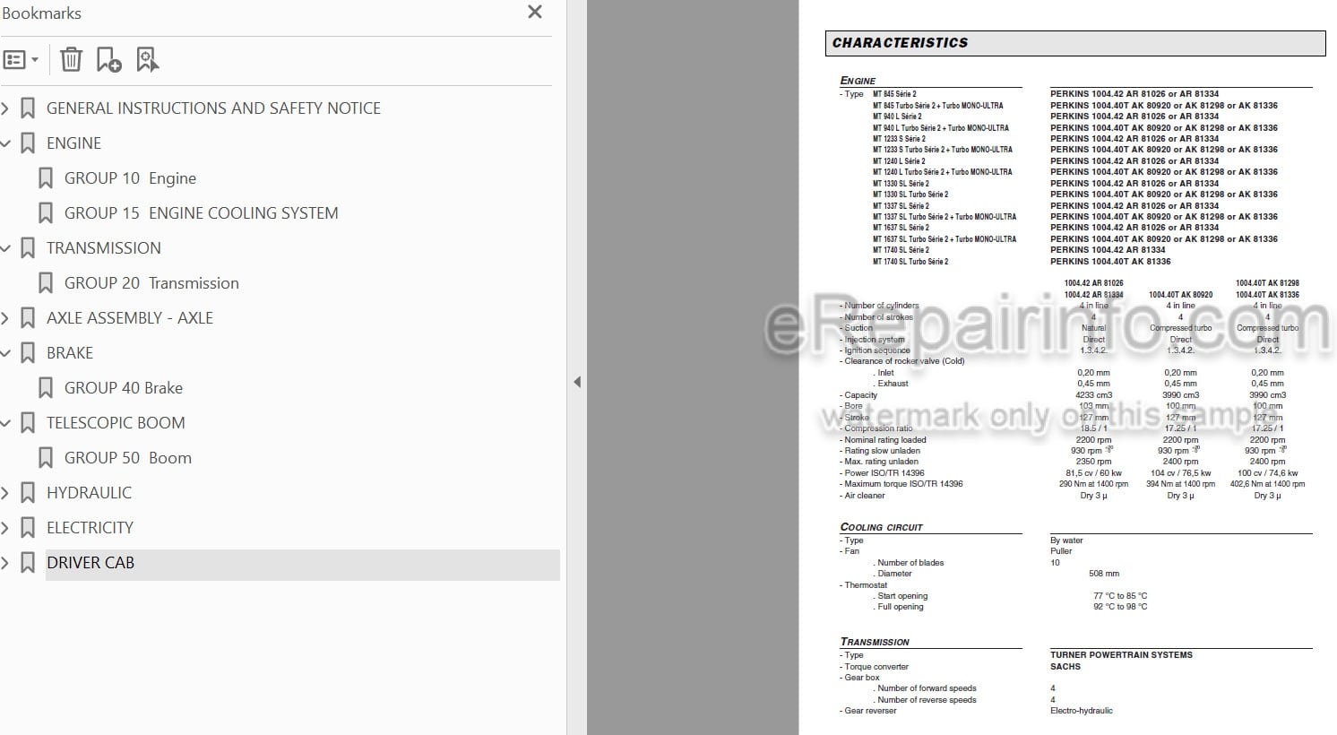 Photo 4 - Manitou ML632 ML635 MT835-120LS MT845 MT940L MT1233S MT1240L MT1330SL MT1337SL MT1637SL MT1740SL Repair Manual Telescopic Handler