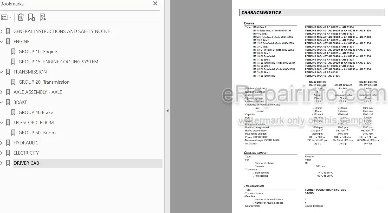 Photo 4 - Manitou ML632 ML635 MT835-120LS MT845 MT940L MT1233S MT1240L MT1330SL MT1337SL MT1637SL MT1740SL Repair Manual Telescopic Handler