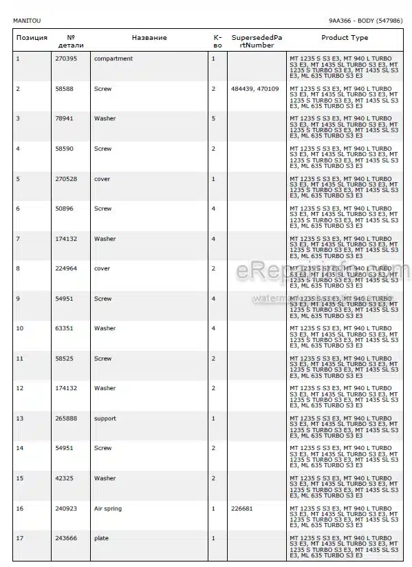 Photo 5 - Manitou ML635T MT940L MT1235S MT1435SL S3-E3 Parts Catalog Telescopic Handler