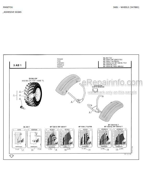 Photo 4 - Manitou ML635T MT940L MT1235S MT1240L MT1335SL MT1340SL MT1740SL T Ultra S3 E2 Parts Catalog Telescopic Handler