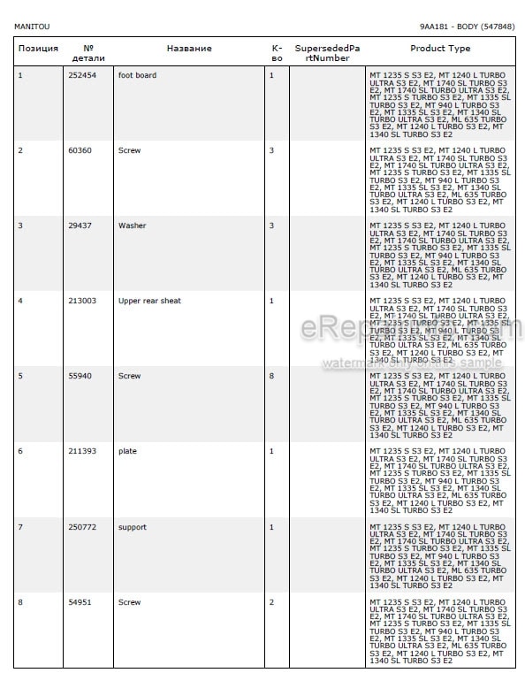 Photo 5 - Manitou ML635T MT940L MT1235S MT1240L MT1335SL MT1340SL MT1740SL T Ultra S3 E2 Parts Catalog Telescopic Handler