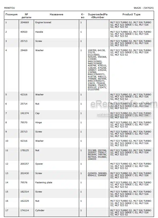 Photo 5 - Manitou MLT523 MLT526 Turbo Serie C 2 Parts Catalog Telescopic Handler
