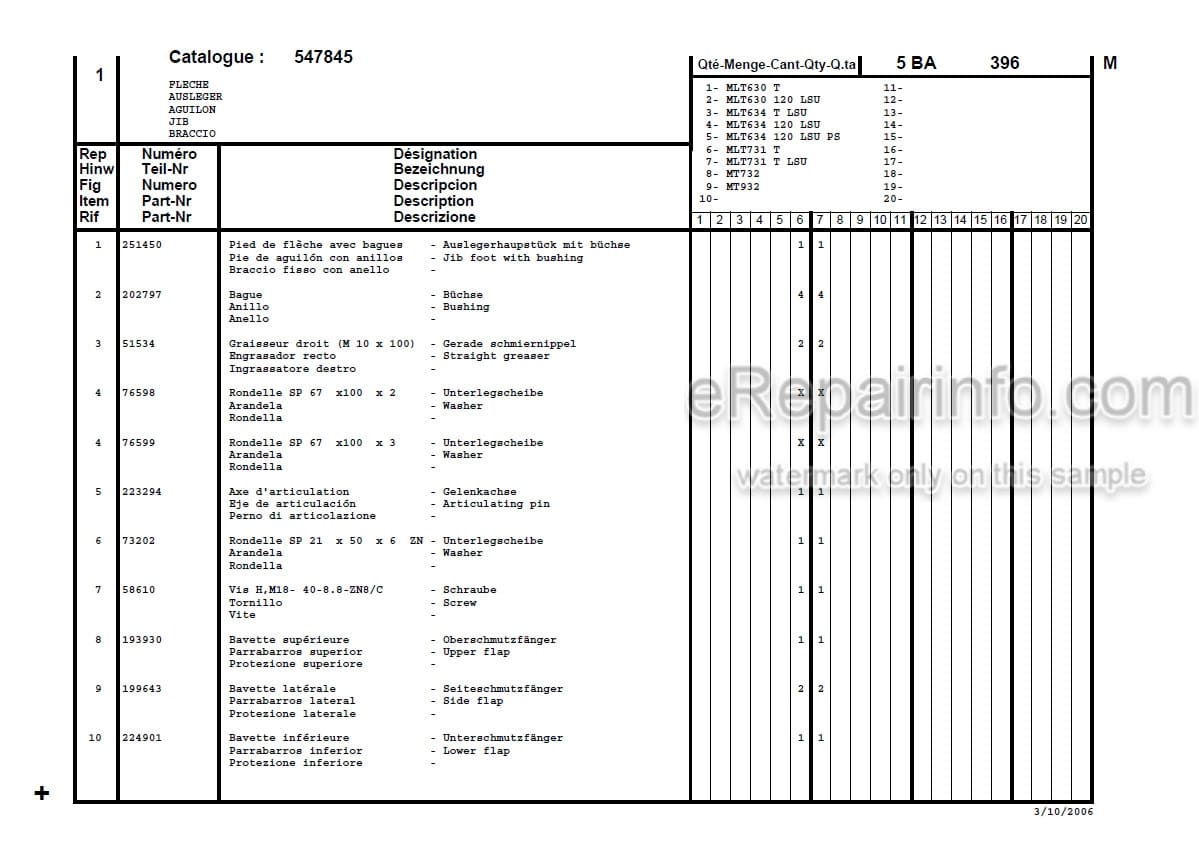 Photo 5 - Manitou MLT630 MLT630-120LSU MLT634 MLT634-120 MLT731 MT732 MT932 Serie B-E2 Parts Catalog Telescopic Handler
