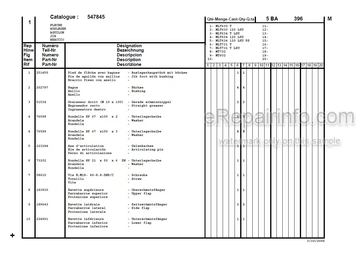 Photo 5 - Manitou MLT630 MLT630-120LSU MLT634 MLT634-120 MLT731 MT732 MT932 Serie B-E2 Parts Catalog Telescopic Handler