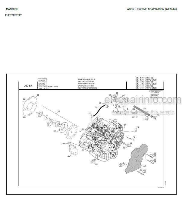 Photo 6 - Manitou MLT634-120LSU MLT735-120LSU MLT741-120LSU PS S4 E3 Parts Catalog Telescopic Handler