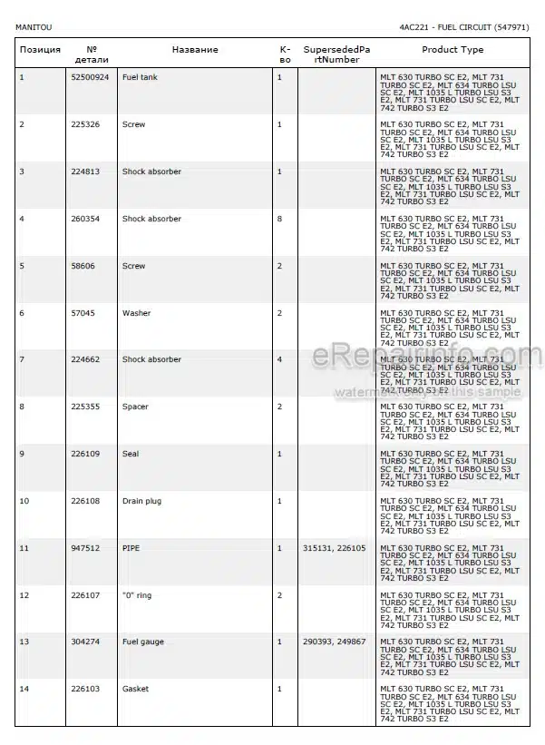 Photo 5 - Manitou MLT630 MLT634 MLT731 MLT634-120LSU Turbo SC Parts Catalog Telescopic Handler