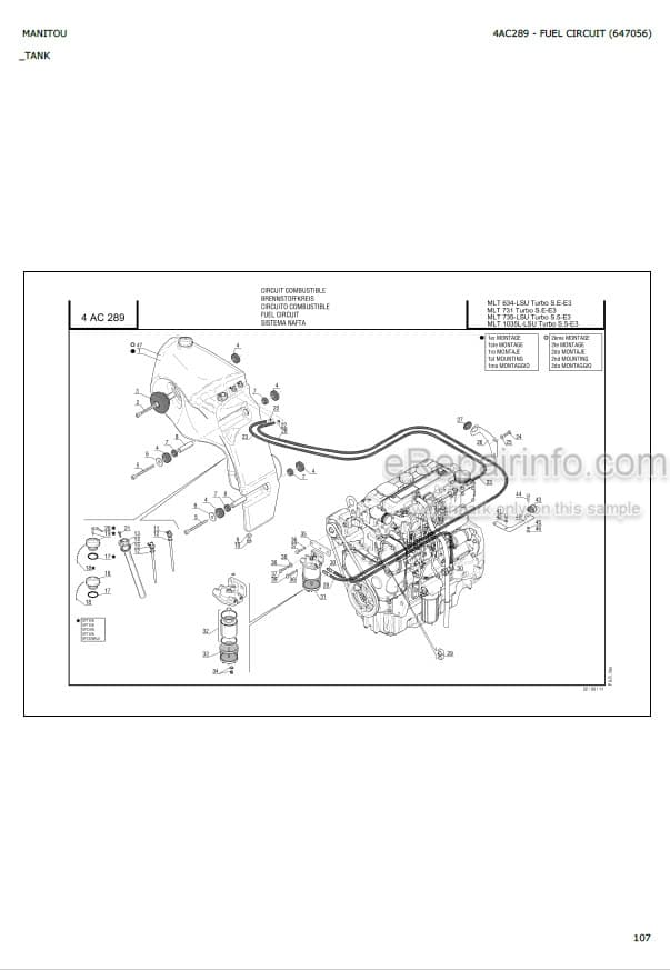 Photo 4 - Manitou MLT634 MLT634-120 MLT731 LSU Turbo Serie E3 Parts Catalog Telescopic Handler