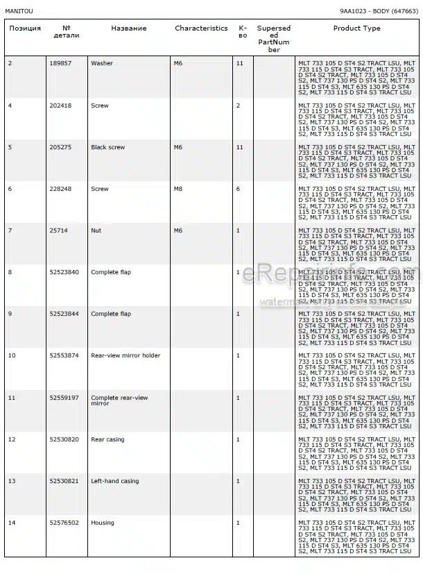 Photo 5 - Manitou MLT635-130 MLT733-105 MLT733-115D D ST4 S2 Parts Catalog Telescopic Handler