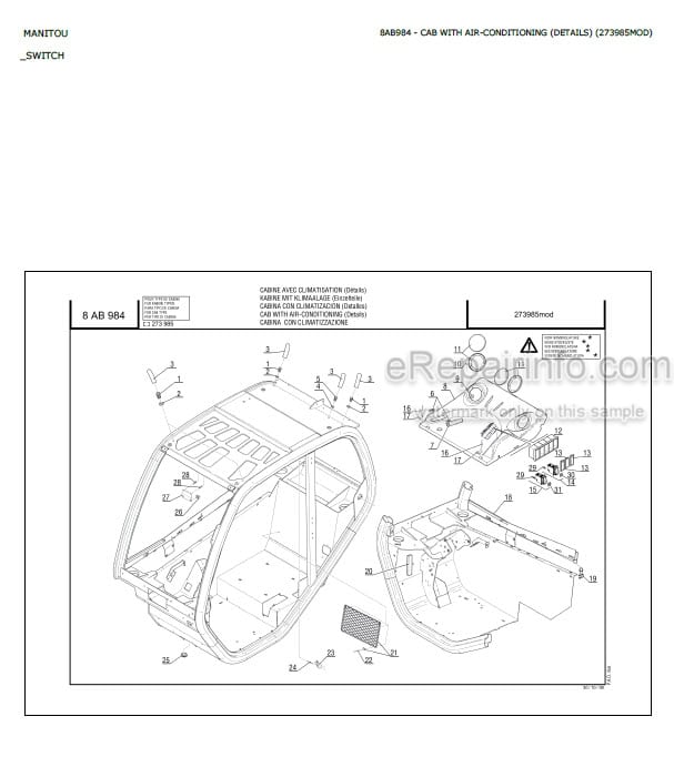 Photo 2 - Manitou MLT731 Turbo A SD E3 Parts Catalog Telescopic Handler