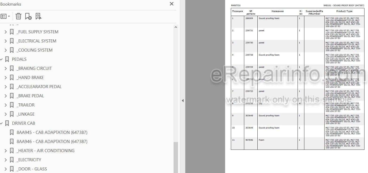 Photo 3 - Manitou MLT735-100LSU MLT735-120LSU S7 E3 Parts Catalog Telescopic Handler