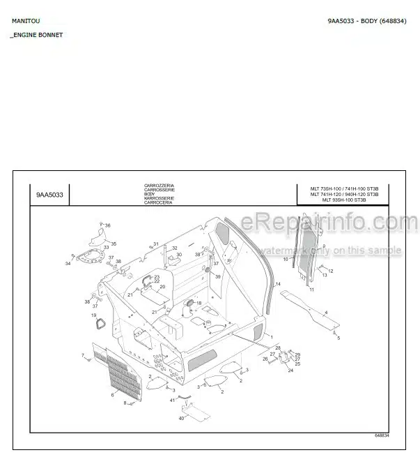 Photo 4 - Manitou MLT735H-100 MLT741H-100 MLT741H-120 MLT940H-120 MLT935H-100 ST3B Parts Catalog Telescopic Handler