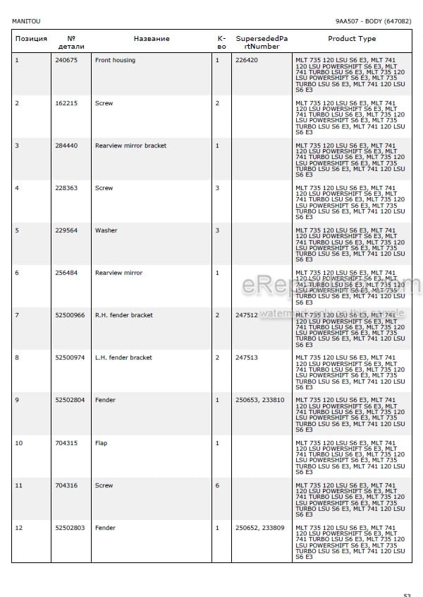 Photo 5 - Manitou MLT735 MLT735-120 MLT741 MLT741-120 MLT1035L LSU S6 E3 Parts Catalog Telescopic Handler
