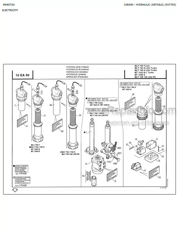 Photo 4 - Manitou MLT740 MLT733H MLT740H MT1033HL Parts Catalog Telescopic Handler