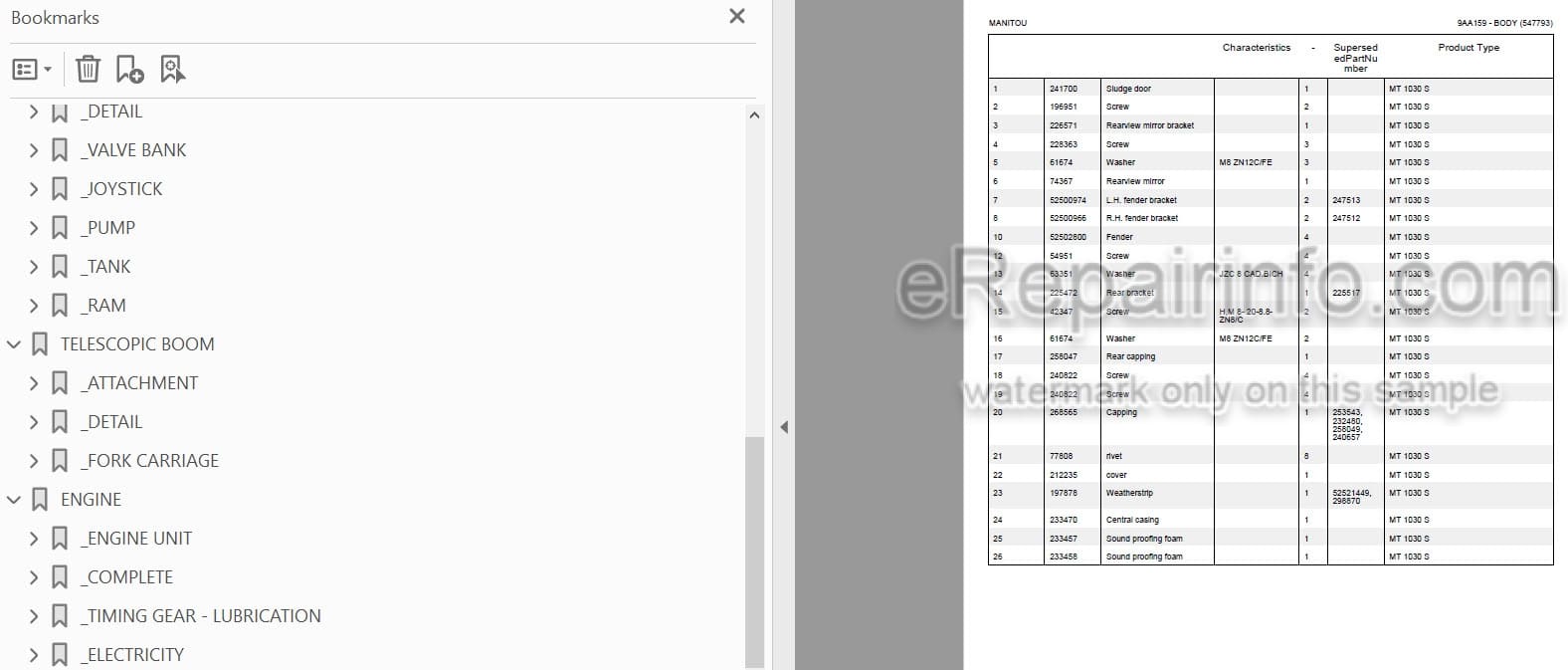 Photo 3 - Manitou MLT740 MLT733H MLT740H MT1033H MT1030S MLT740-120 LSU PS Turbo Parts Catalog Telescopic Handler