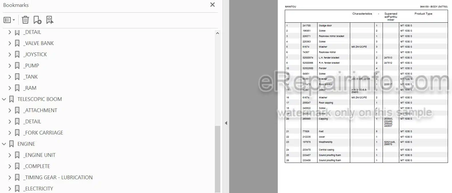 Photo 3 - Manitou MLT740 MLT733H MLT740H MT1033H MT1030S MLT740-120 LSU PS Turbo Parts Catalog Telescopic Handler