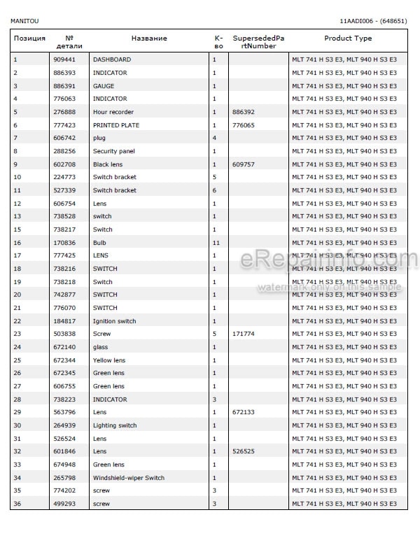 Photo 5 - Manitou MLT741H MLT940H Parts Catalog Telescopic Handler