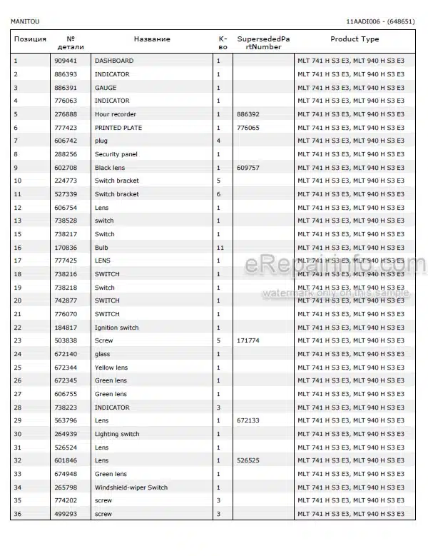 Photo 5 - Manitou MLT741H MLT940H Parts Catalog Telescopic Handler